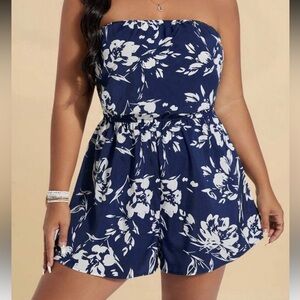 Strapless Navy and White Romper